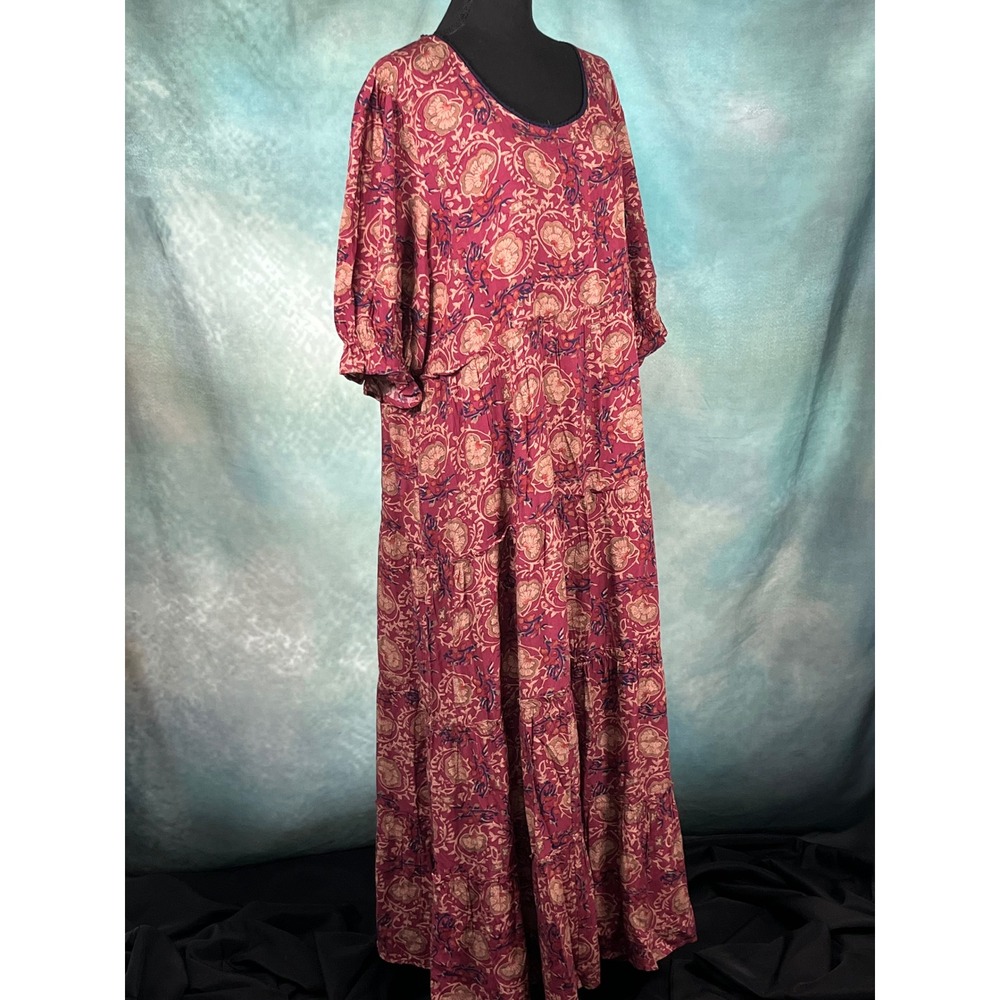 Natural Life XXL Magenta Floral Paisley Tiered Maxi Dress Short Sleeve Rayon - Picture 3 of 7